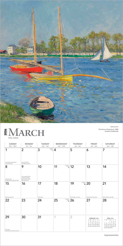 Impressionists | 2026 12 x 24 Inch (Hanging) Monthly Square Wall Calendar