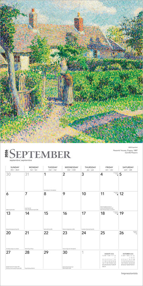 Impressionists | 2026 12 x 24 Inch (Hanging) Monthly Square Wall Calendar