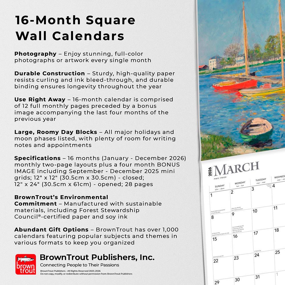 Impressionists | 2026 12 x 24 Inch (Hanging) Monthly Square Wall Calendar