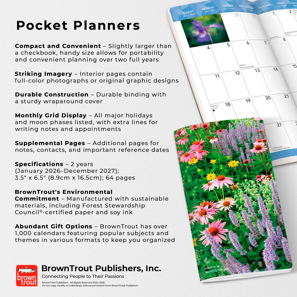In the Garden | 2026-2027 3.5 x 6.5 Inch Two Year Monthly Pocket Planner Calendar