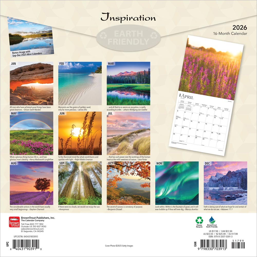 Inspiration | 2026 12 x 24 Inch (Hanging) Monthly Square Wall Calendar | Foil Stamped Cover