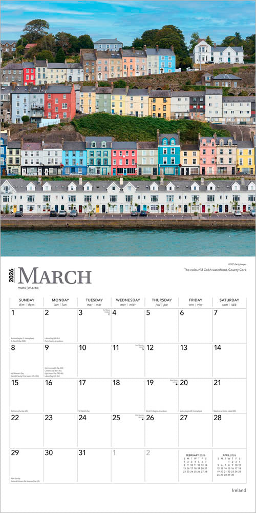 Ireland | 2026 12 x 24 Inch (Hanging) Monthly Square Wall Calendar