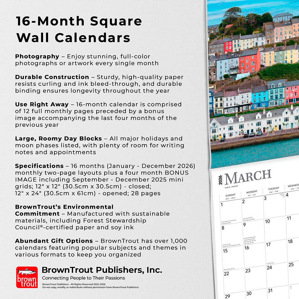 Ireland | 2026 12 x 24 Inch (Hanging) Monthly Square Wall Calendar