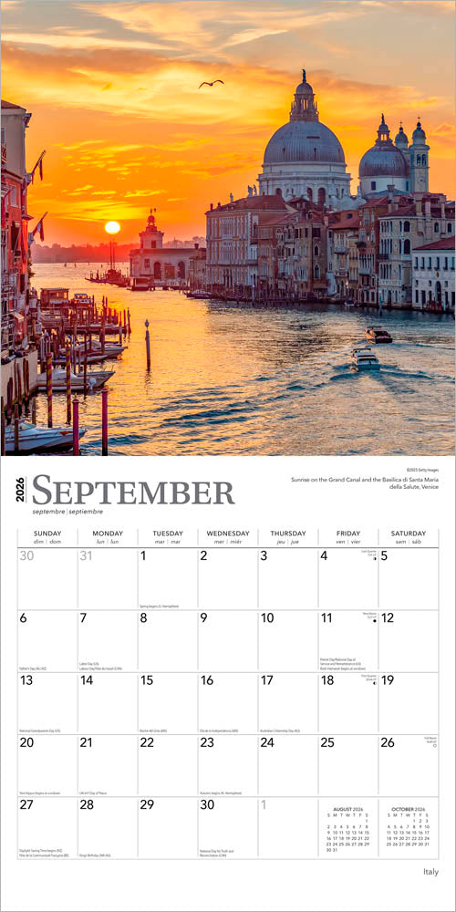 Italy | 2026 12 x 24 Inch (Hanging) Monthly Square Wall Calendar