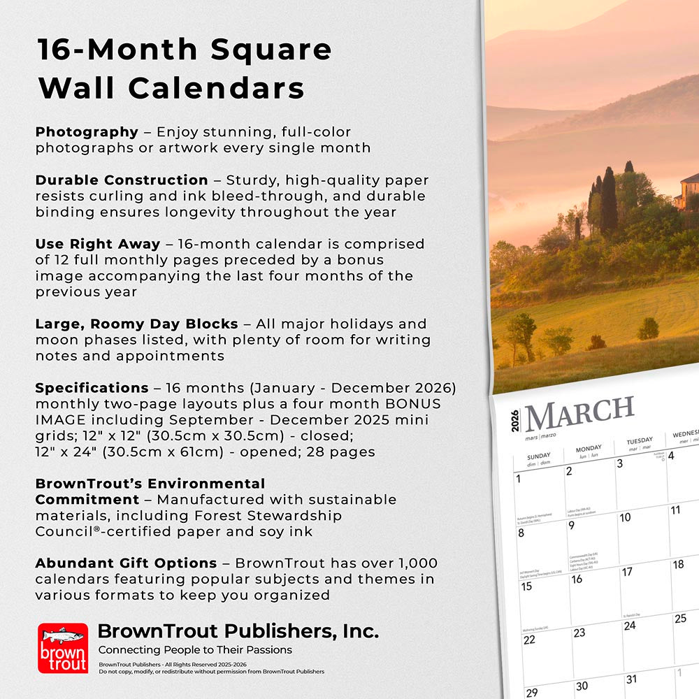 Italy | 2026 12 x 24 Inch (Hanging) Monthly Square Wall Calendar