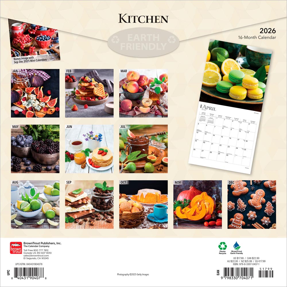 Kitchen | 2026 12 x 24 Inch (Hanging) Monthly Square Wall Calendar
