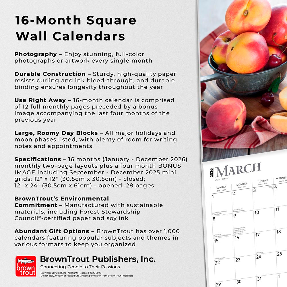Kitchen | 2026 12 x 24 Inch (Hanging) Monthly Square Wall Calendar