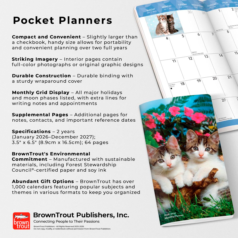 Kitten Cuddles | 2026-2027 3.5 x 6.5 Inch Two Year Monthly Pocket Planner Calendar