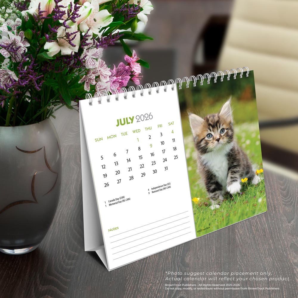 Kittens | 2026 7.5 x 6 Inch Monthly Double-View Easel Desk Calendar