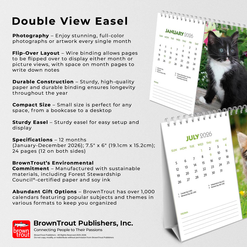 Kittens | 2026 7.5 x 6 Inch Monthly Double-View Easel Desk Calendar