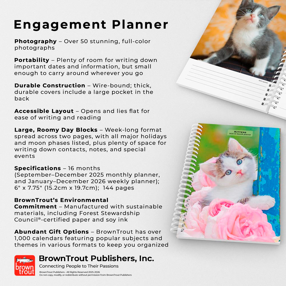 Kittens | 2026 6 x 7.75 Inch Spiral-Bound Wire-O Weekly Engagement Planner Calendar | New Full-Color Image Every Week