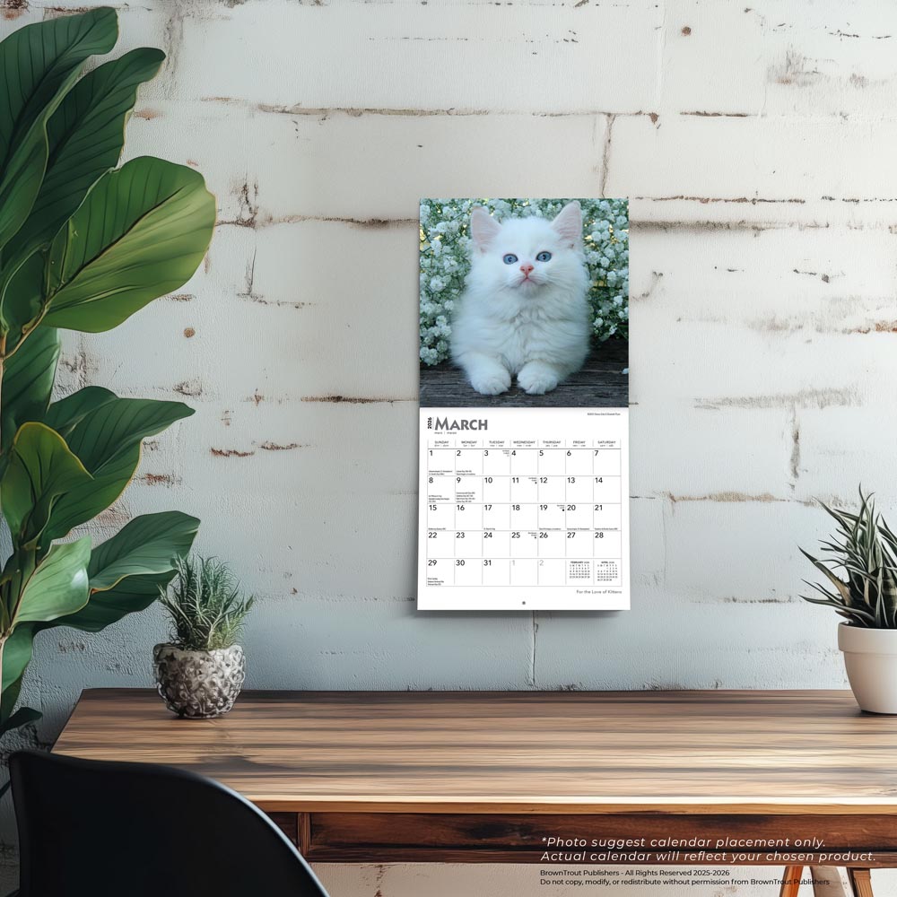 For the Love of Kittens | 2026 7 x 14 Inch (Hanging) Monthly Mini Wall Calendar