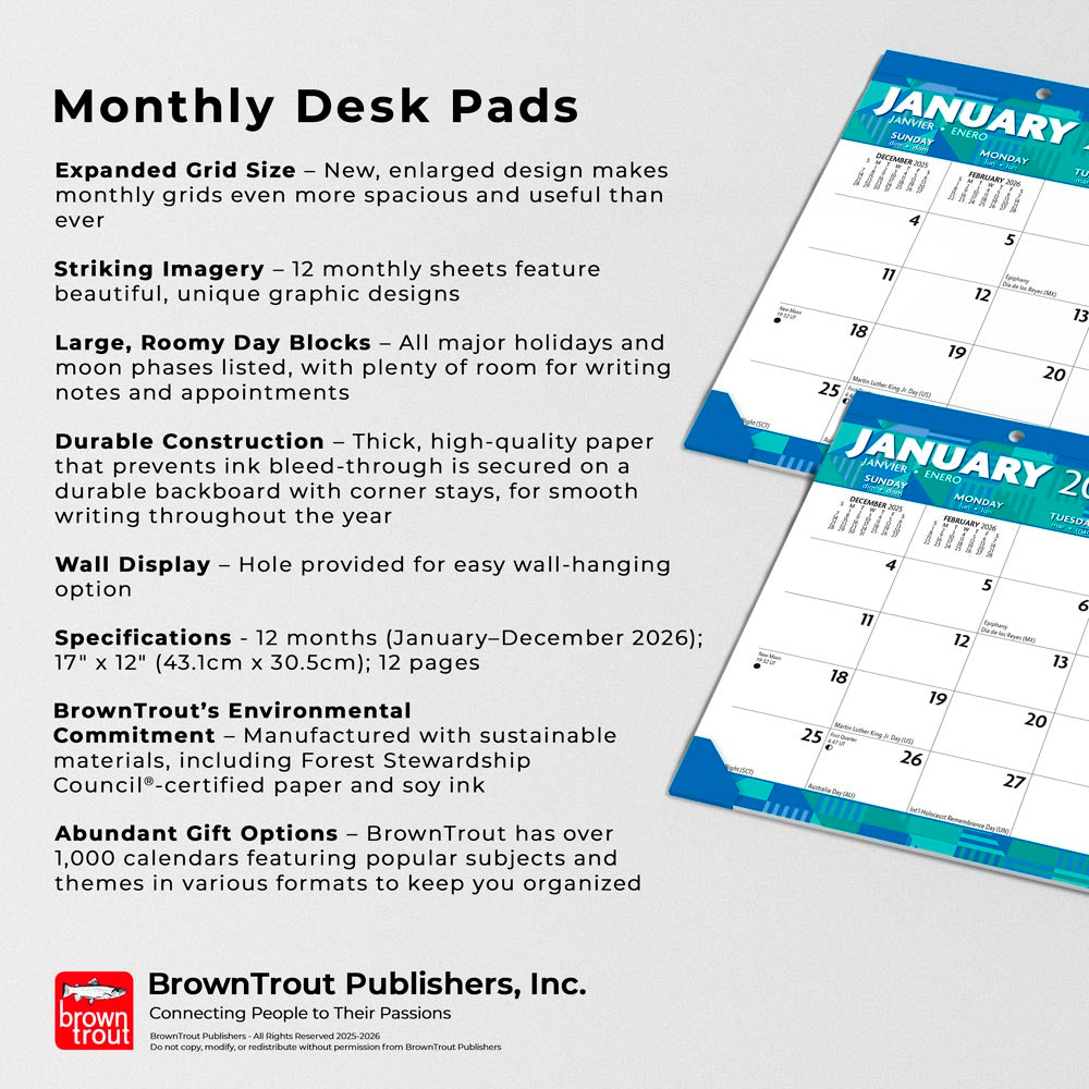 Large Print | 2026 17 x 12 Inch Monthly Desk Pad Calendar