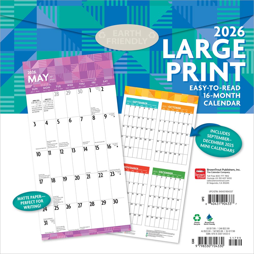 Large Print | 2026 12 x 24 Inch (Hanging) Monthly Square Wall Calendar | Matte Paper
