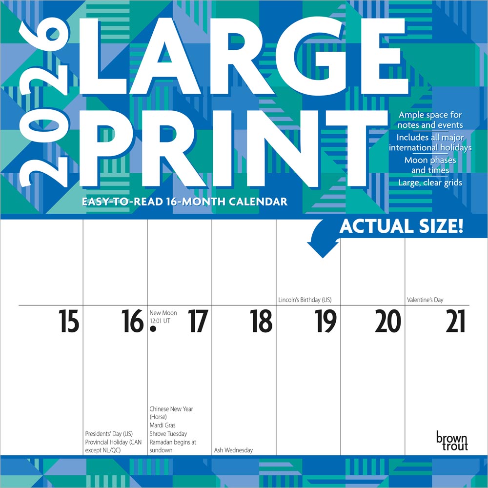 Large Print | 2026 12 x 24 Inch (Hanging) Monthly Square Wall Calendar | Matte Paper