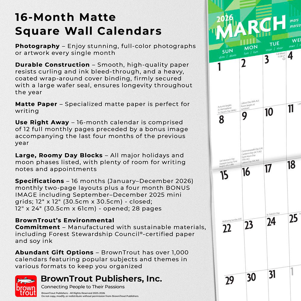 Large Print | 2026 12 x 24 Inch (Hanging) Monthly Square Wall Calendar | Matte Paper