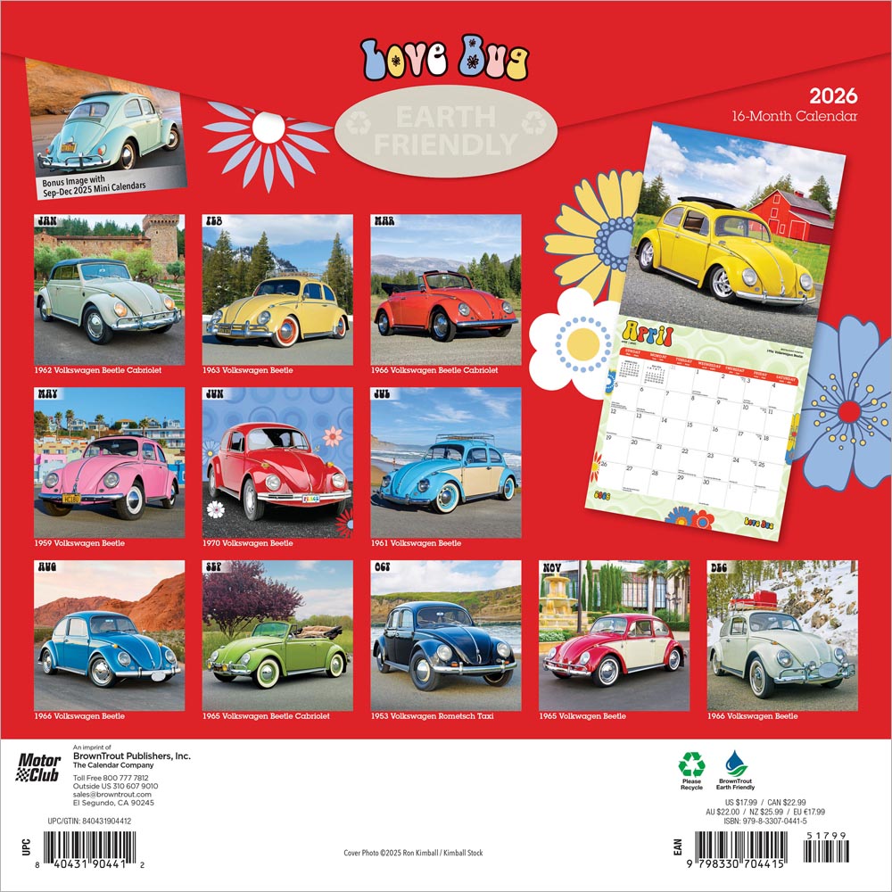 Love Bug | 2026 12 x 24 Inch (Hanging) Monthly Square Wall Calendar