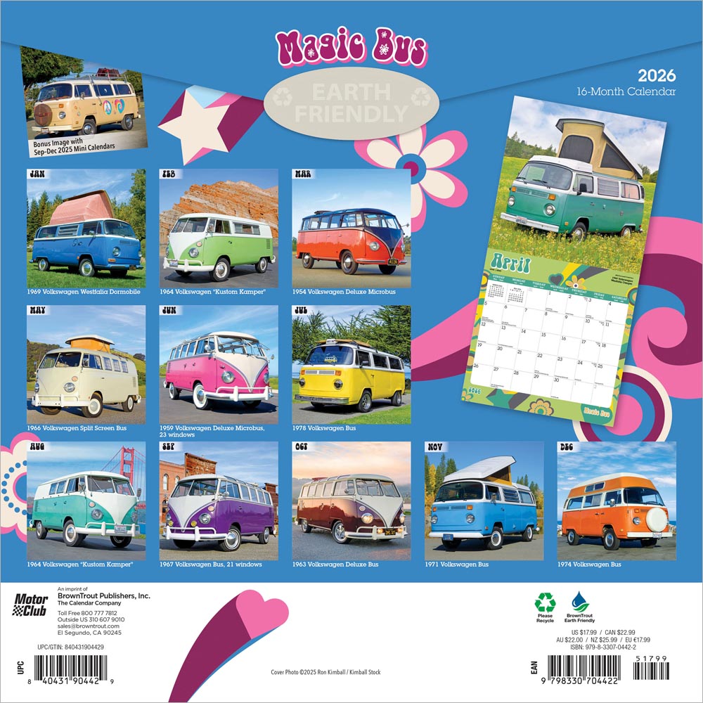 Magic Bus | 2026 12 x 24 Inch (Hanging) Monthly Square Wall Calendar