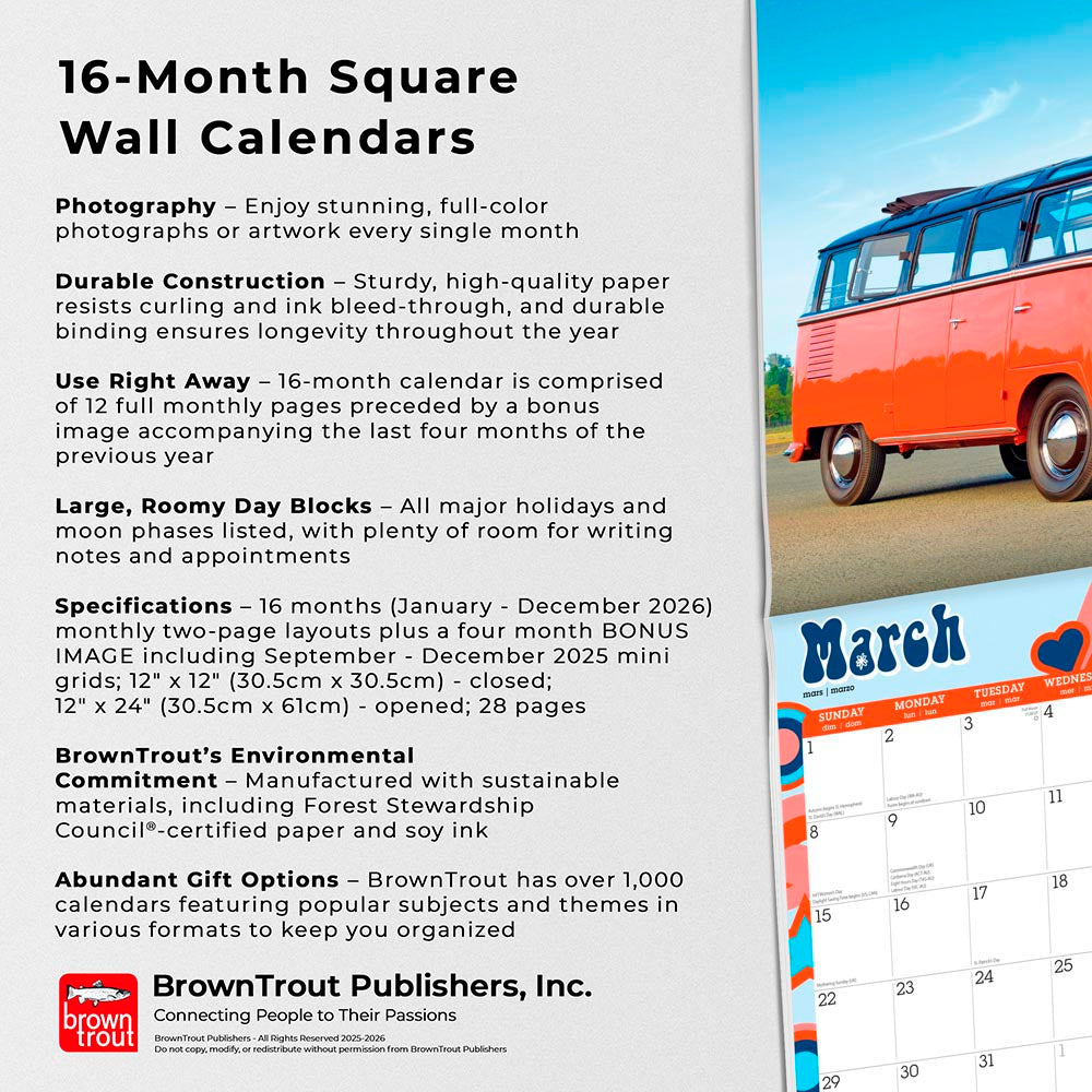 Magic Bus | 2026 12 x 24 Inch (Hanging) Monthly Square Wall Calendar
