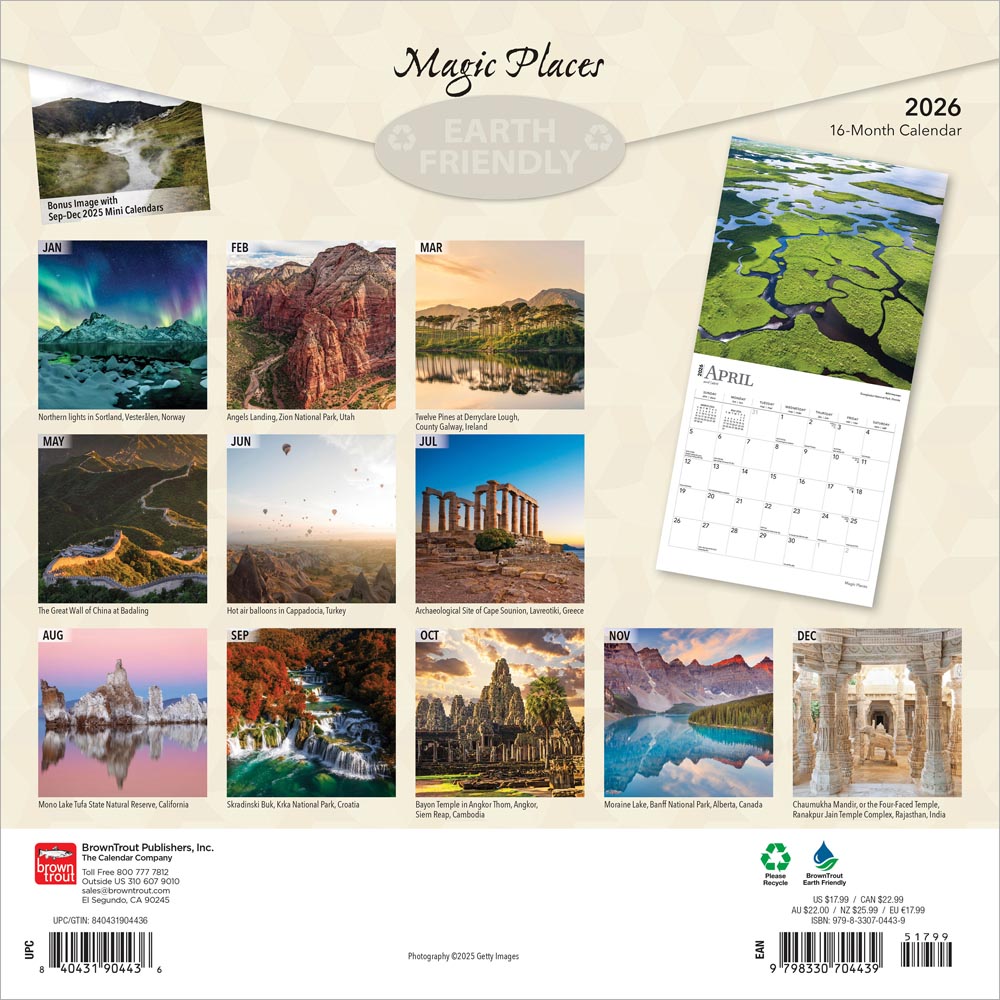 Magic Places | 2026 12 x 24 Inch (Hanging) Monthly Square Wall Calendar | Foil Stamped Cover