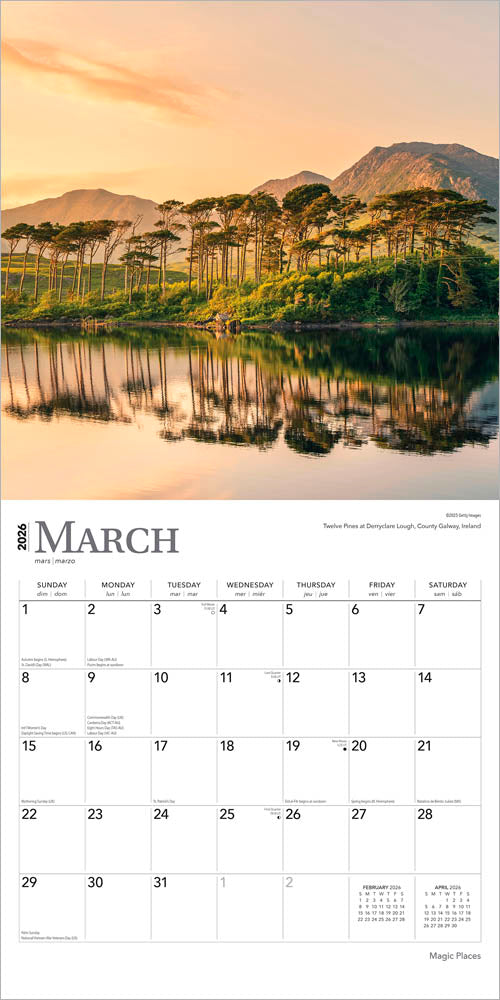 Magic Places | 2026 12 x 24 Inch (Hanging) Monthly Square Wall Calendar | Foil Stamped Cover