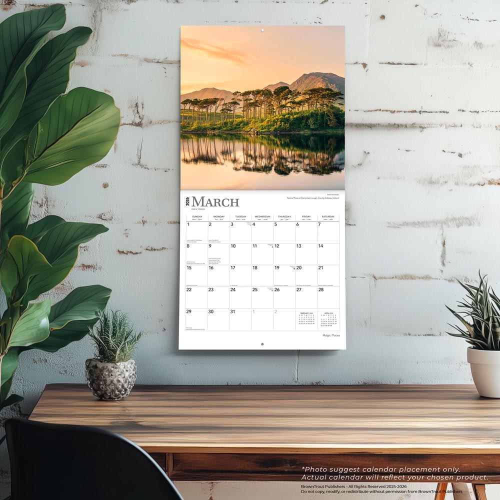 Magic Places | 2026 12 x 24 Inch (Hanging) Monthly Square Wall Calendar | Foil Stamped Cover