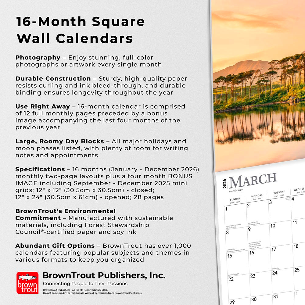 Magic Places | 2026 12 x 24 Inch (Hanging) Monthly Square Wall Calendar | Foil Stamped Cover