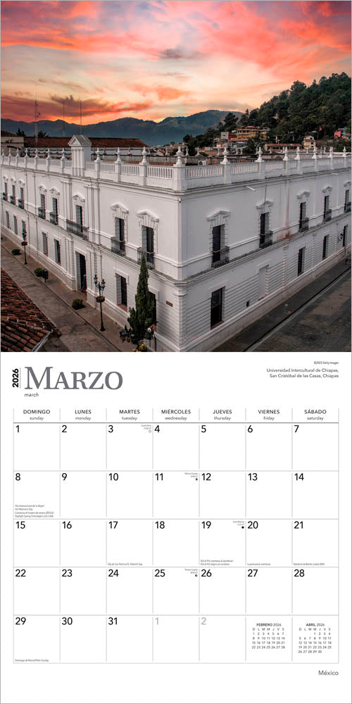Mexico | 2026 12 x 24 Inch (Hanging) Monthly Square Wall Calendar | English/Spanish Bilingual