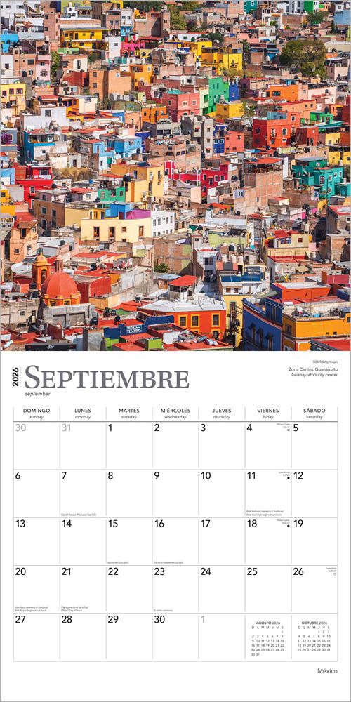 Mexico | 2026 12 x 24 Inch (Hanging) Monthly Square Wall Calendar | English/Spanish Bilingual