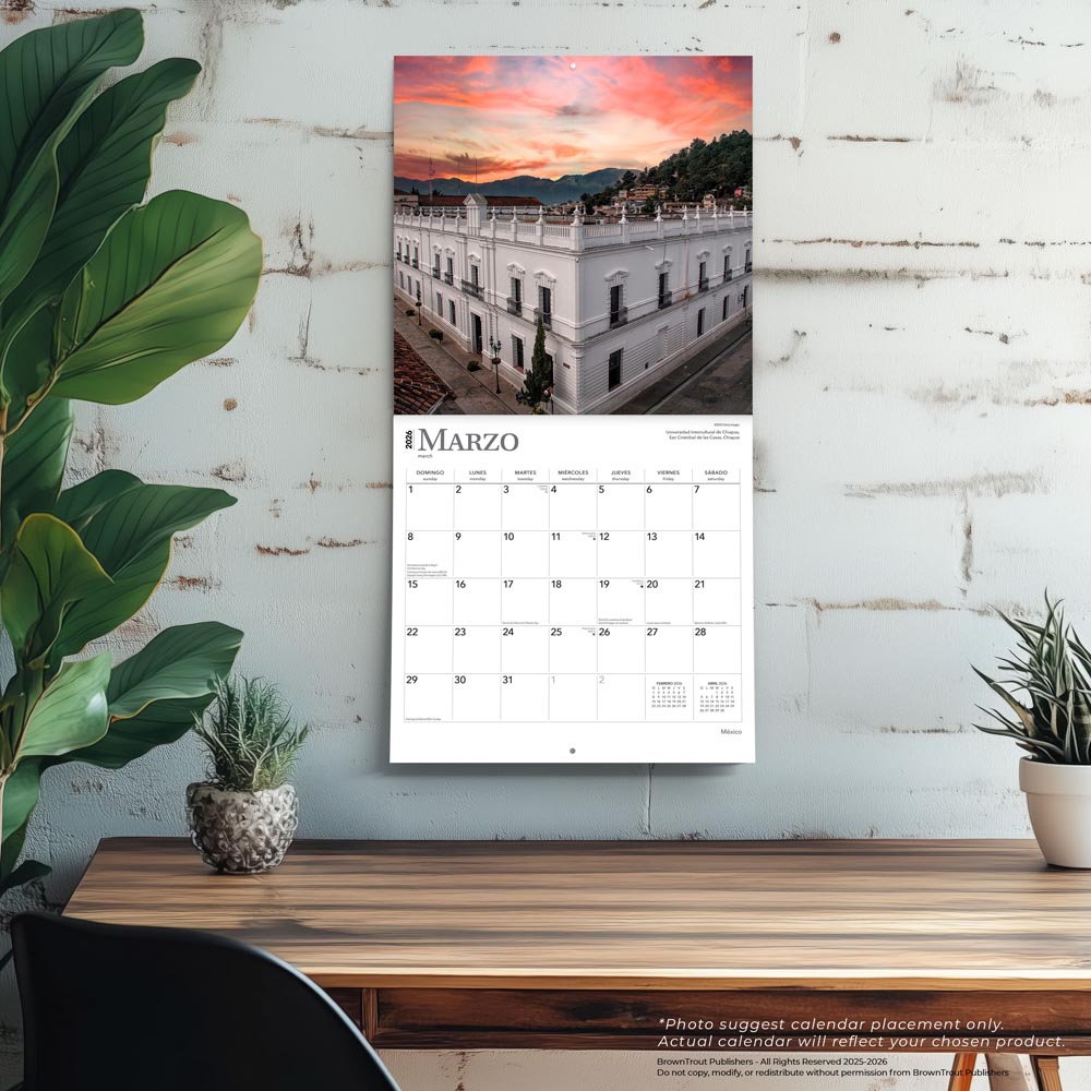 Mexico | 2026 12 x 24 Inch (Hanging) Monthly Square Wall Calendar | English/Spanish Bilingual