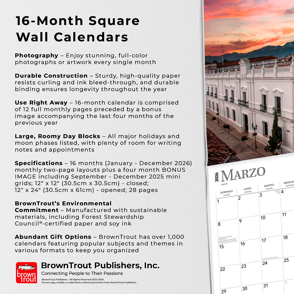 Mexico | 2026 12 x 24 Inch (Hanging) Monthly Square Wall Calendar | English/Spanish Bilingual