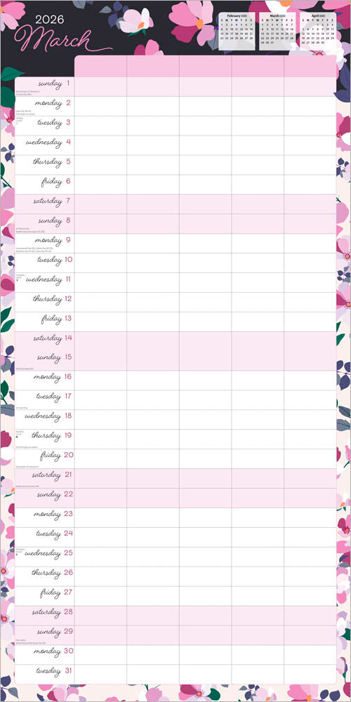 Mom's Family Planner | 2026 12 x 24 Inch (Hanging) Monthly Square Wall Calendar | Matte Paper and Sticker Sheet