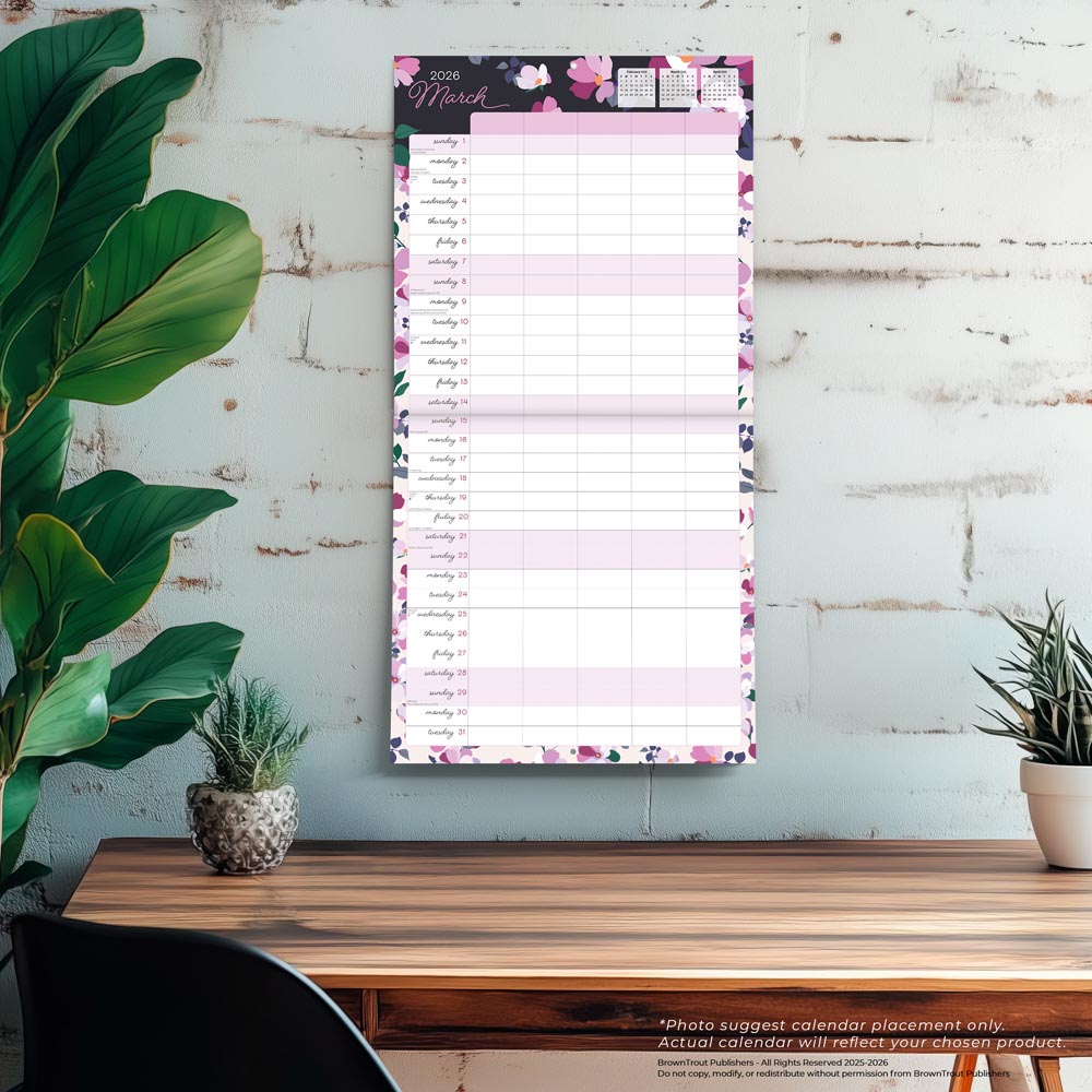 Mom's Family Planner | 2026 12 x 24 Inch (Hanging) Monthly Square Wall Calendar | Matte Paper and Sticker Sheet