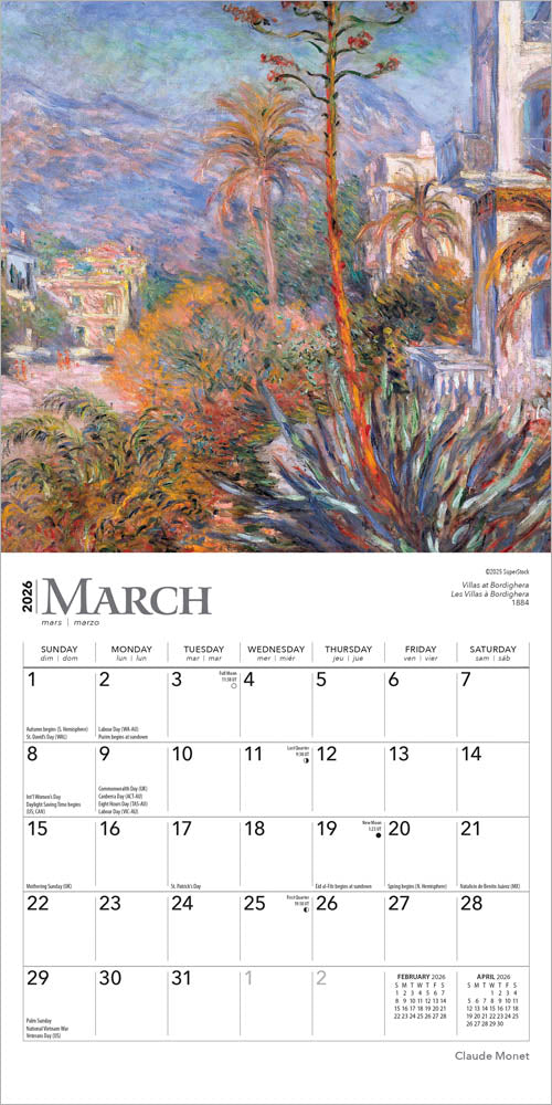 Claude Monet | 2026 7 x 14 Inch (Hanging) Monthly Mini Wall Calendar | English/French Bilingual
