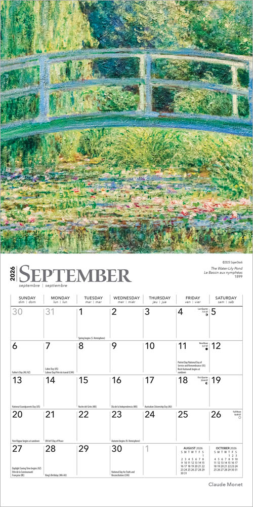 Claude Monet | 2026 7 x 14 Inch (Hanging) Monthly Mini Wall Calendar | English/French Bilingual