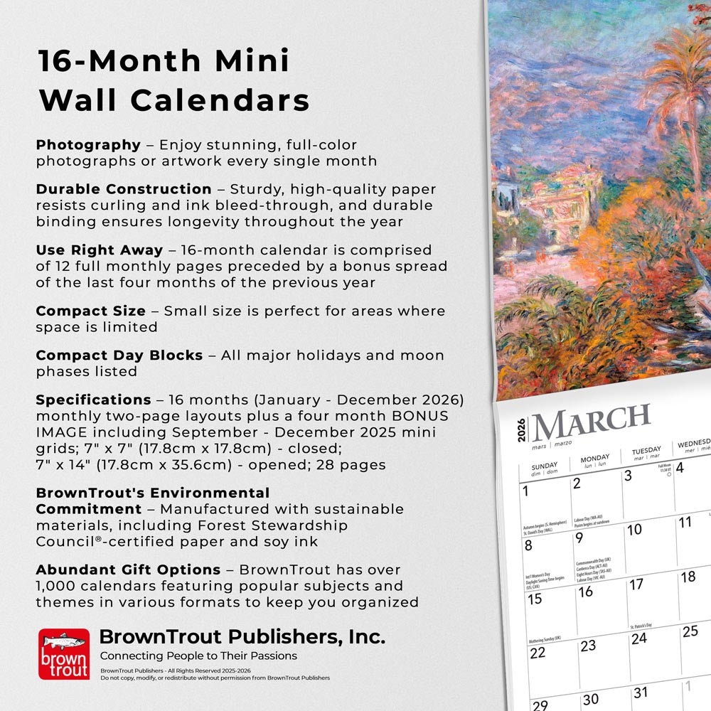 Claude Monet | 2026 7 x 14 Inch (Hanging) Monthly Mini Wall Calendar | English/French Bilingual