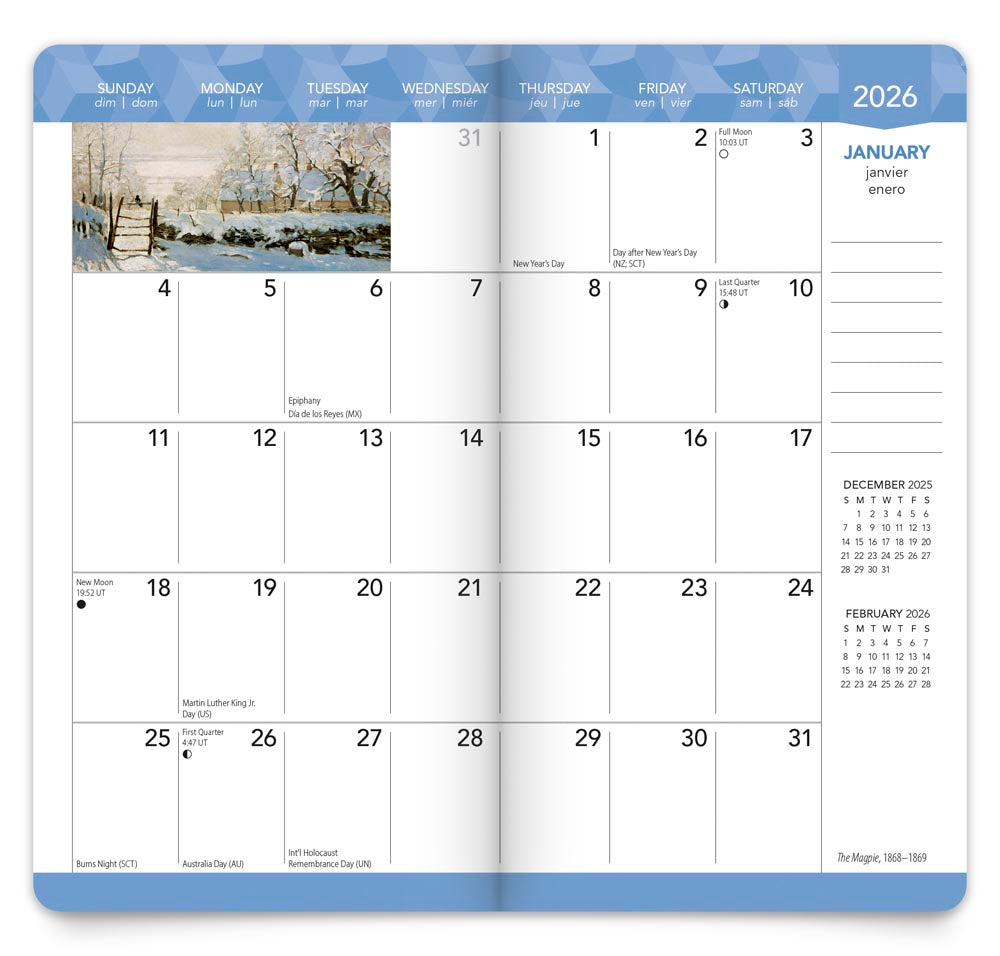 Claude Monet | 2026-2027 3.5 x 6.5 Inch Two Year Monthly Pocket Planner Calendar | Foil Stamped Cover