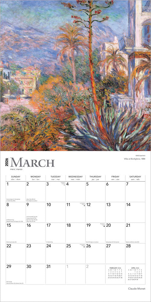 Claude Monet | 2026 12 x 24 Inch (Hanging) Monthly Square Wall Calendar | Foil Stamped Cover