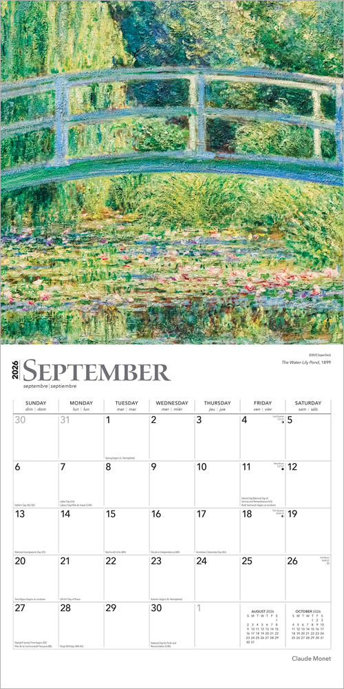 Claude Monet | 2026 12 x 24 Inch (Hanging) Monthly Square Wall Calendar | Foil Stamped Cover