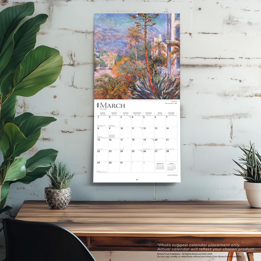 Claude Monet | 2026 12 x 24 Inch (Hanging) Monthly Square Wall Calendar | Foil Stamped Cover