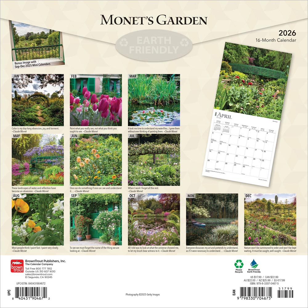 Monet's Garden | 2026 12 x 24 Inch (Hanging) Monthly Square Wall Calendar