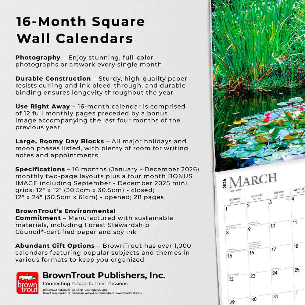 Monet's Garden | 2026 12 x 24 Inch (Hanging) Monthly Square Wall Calendar