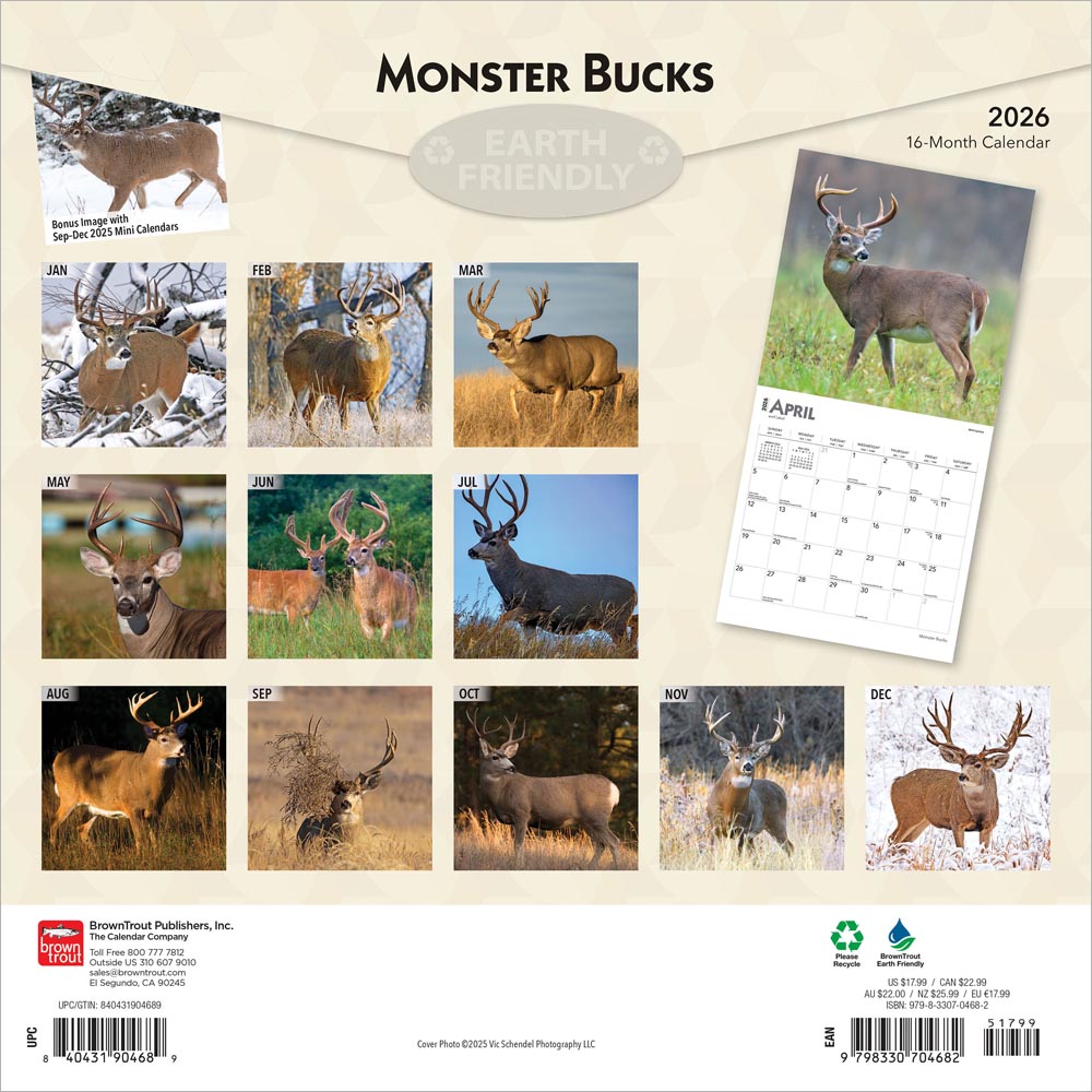Monster Bucks | 2026 12 x 24 Inch (Hanging) Monthly Square Wall Calendar