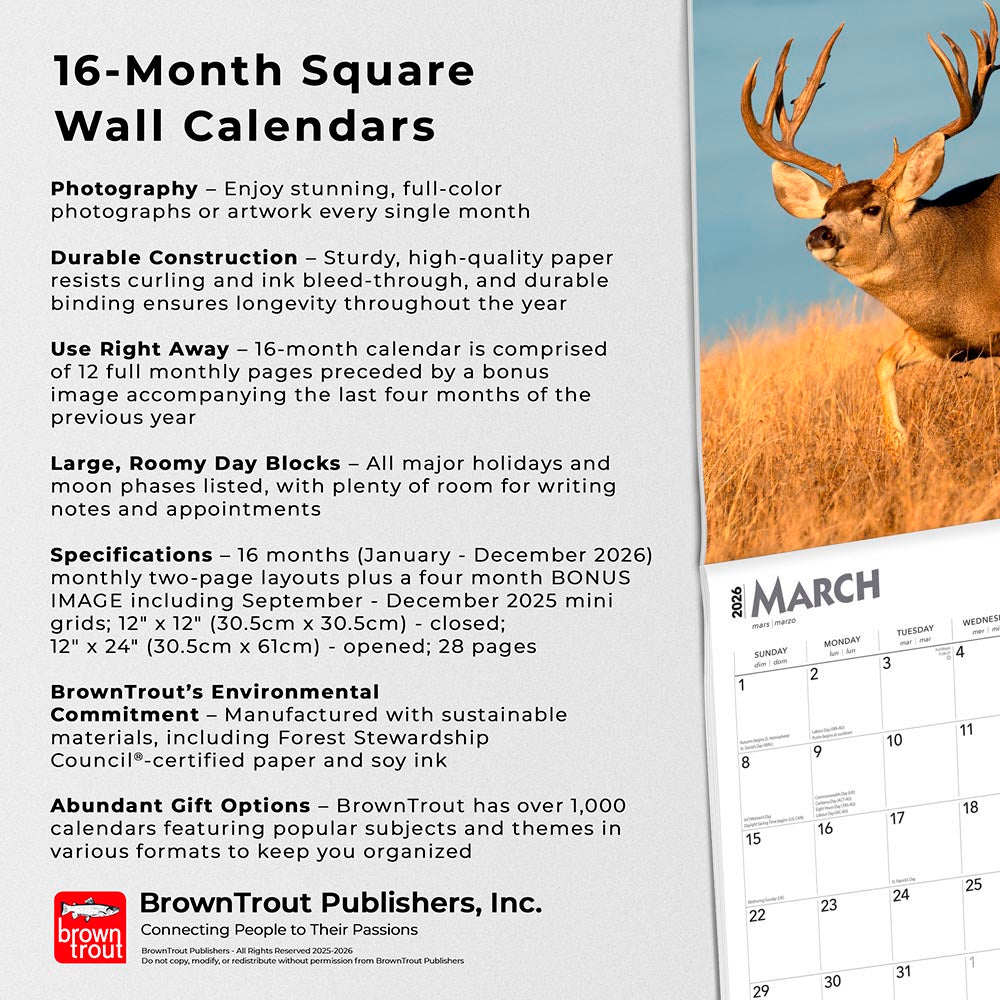 Monster Bucks | 2026 12 x 24 Inch (Hanging) Monthly Square Wall Calendar