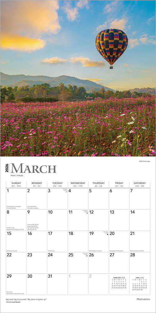Motivation | 2026 12 x 24 Inch (Hanging) Monthly Square Wall Calendar | Foil Stamped Cover