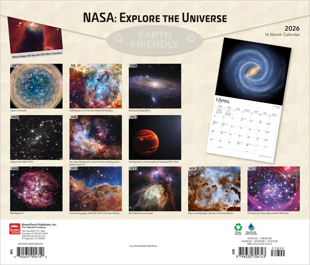 NASA Explore the Universe | 2026 14 x 24 Inch (Hanging) Monthly Deluxe Wall Calendar | Foil Stamped Cover