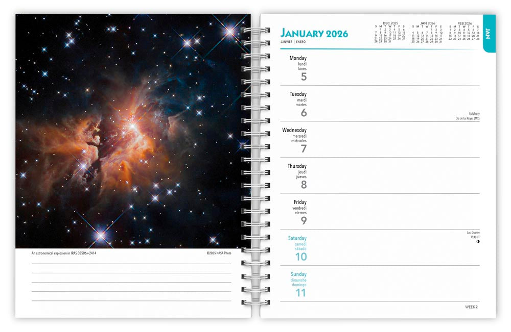 NASA Explore the Universe | 2026 6 x 7.75 Inch Spiral-Bound Wire-O Weekly Engagement Planner Calendar | New Full-Color Image Every Week