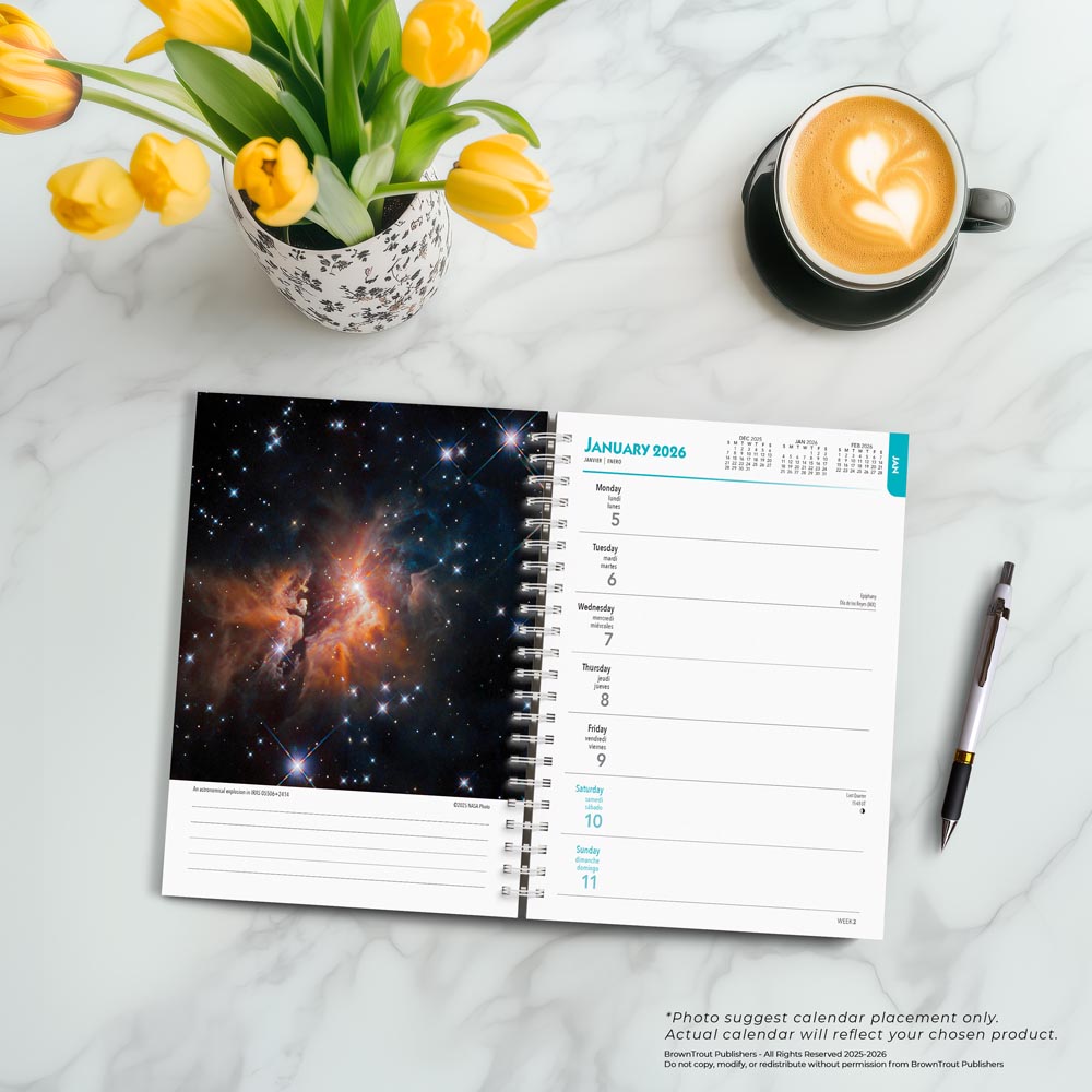 NASA Explore the Universe | 2026 6 x 7.75 Inch Spiral-Bound Wire-O Weekly Engagement Planner Calendar | New Full-Color Image Every Week