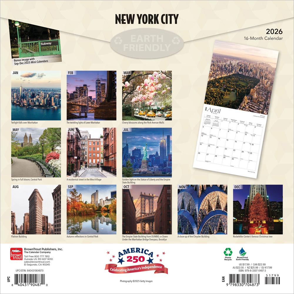 New York City | 2026 12 x 24 Inch (Hanging) Monthly Square Wall Calendar | Foil Stamped Cover