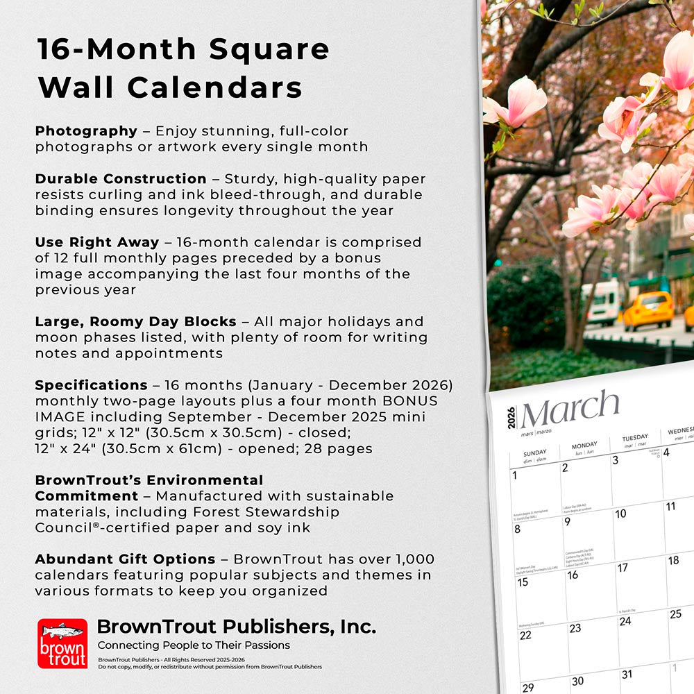 New York City | 2026 12 x 24 Inch (Hanging) Monthly Square Wall Calendar | Foil Stamped Cover